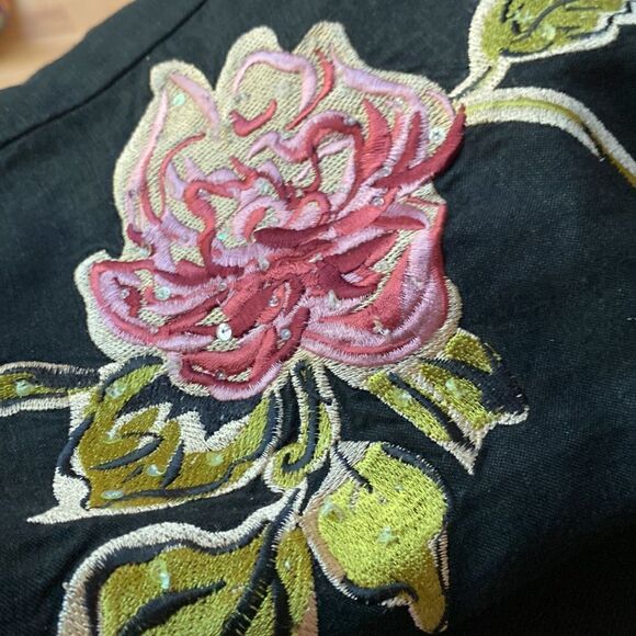 Bob Mackie Studio Wide Leg Floral Embroidered Linen Pants Sz 6 - Picture 7 of 7